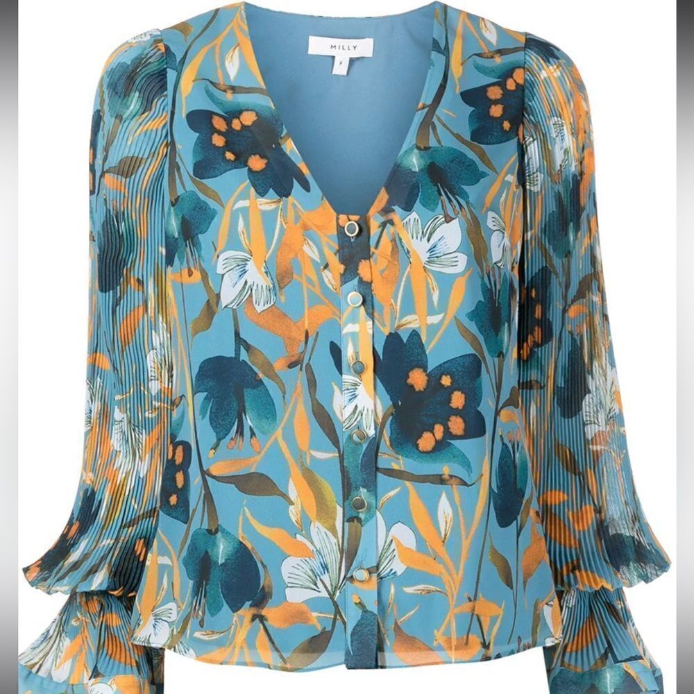 MILLY Greer Watercolour Azalea blouse Size Small MSRP $287